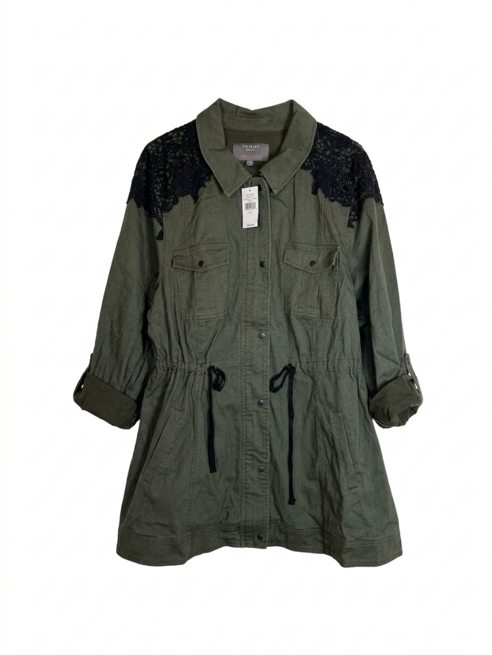 NWT Torrid Olive Green Black Lace Shoulder Utility Jacket Dress Size S